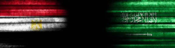 Bandeiras Egito Arábia Saudita Fundo Preto — Fotografia de Stock