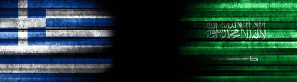 Greece Saudi Arabia Flags Black Background — Stock Photo, Image