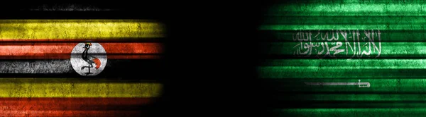 Uganda Arabia Saudita Bandiere Sfondo Nero — Foto Stock