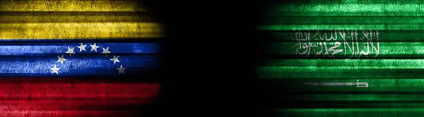 Venezuela Saoedi Arabië Vlaggen Zwarte Achtergrond — Stockfoto