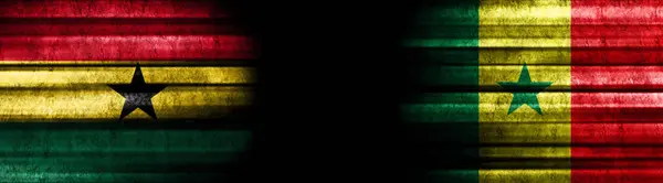 Ghana Senegal Flags Black Background — Stock Photo, Image