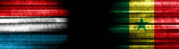 Banderas Luxemburgo Senegal Sobre Fondo Negro —  Fotos de Stock