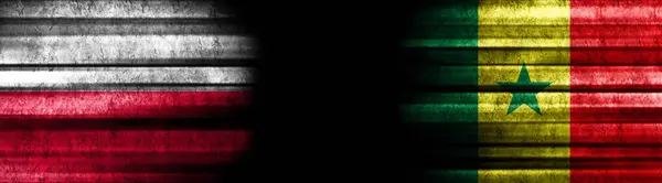 Lengyelország Szenegál Zászlók Fekete Háttér — Stock Fotó