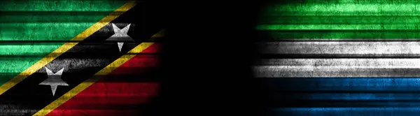 Saint Kitts Nevis Sierra Leone Vlaggen Zwarte Achtergrond — Stockfoto