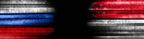 Banderas Rusia Singapur Sobre Fondo Negro —  Fotos de Stock