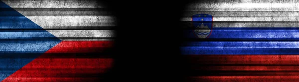 Csehország Szlovénia Zászlók Fekete Háttér — Stock Fotó