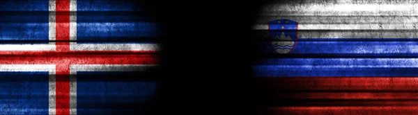 Iceland and Slovenia Flags on Black Background