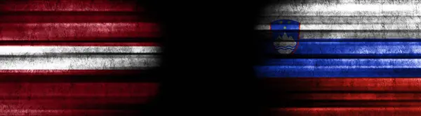 Латвія Словенія Прапори Чорному Тлі — стокове фото