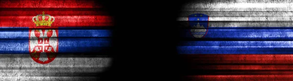 Banderas Serbia Eslovenia Sobre Fondo Negro —  Fotos de Stock