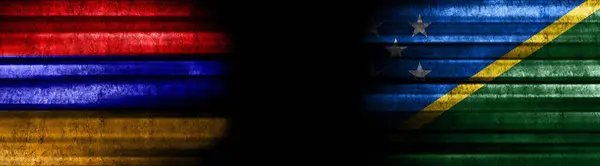 Armenia and Solomon Islands Flags on Black Background