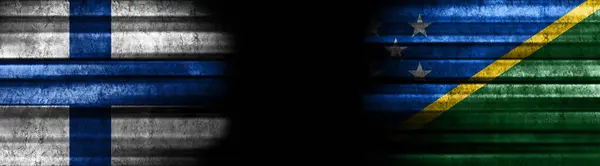Finland and Solomon Islands Flags on Black Background