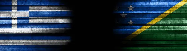 Greece and Solomon Islands Flags on Black Background