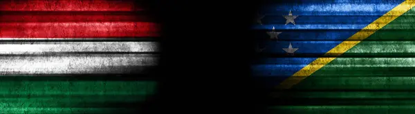 Hongarije Salomonseilanden Vlaggen Zwarte Achtergrond — Stockfoto