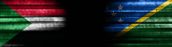 Флаги Судана Соломоновых Островов Чёрном Фоне — стоковое фото