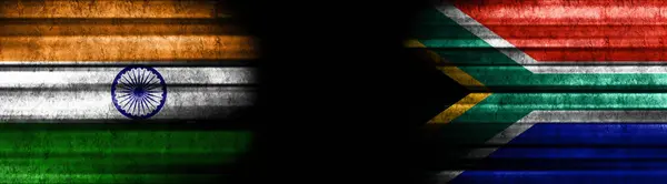 Banderas India Sudáfrica Sobre Fondo Negro — Foto de Stock