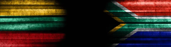 Lituania Sudafrica Bandiere Sfondo Nero — Foto Stock