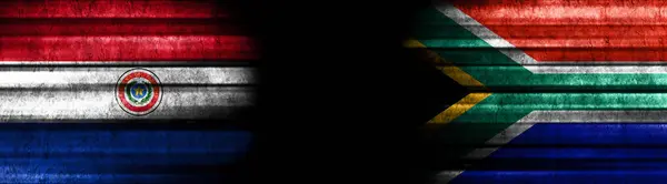 Paraguay Sudáfrica Banderas Sobre Fondo Negro — Foto de Stock