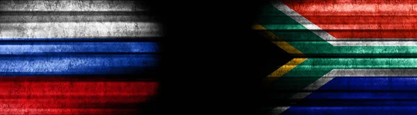 Rusya Güney Afrika Bayrakları Siyah Arkaplanda — Stok fotoğraf