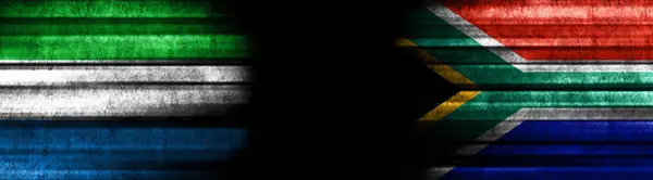 Sierra Leone Zuid Afrika Vlaggen Zwarte Achtergrond — Stockfoto