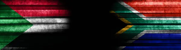Bandiere Sudan Sudafrica Sfondo Nero — Foto Stock
