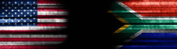Förenta Staterna Och Sydafrika Flaggor Svart Bakgrund — Stockfoto