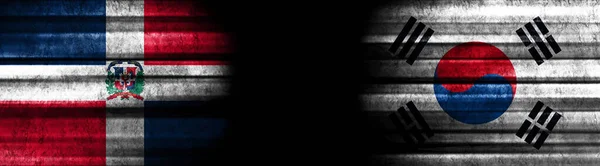 Dominican Republic South Korea Flags Black Background — Stock Photo, Image