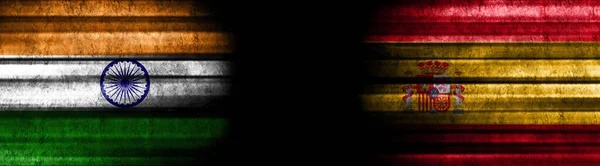 India Spain Flags Black Background — Stock Photo, Image