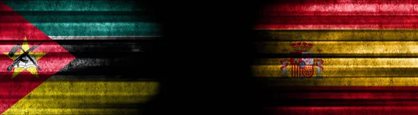 Mozambique Spain Flags Black Background — Stock Photo, Image