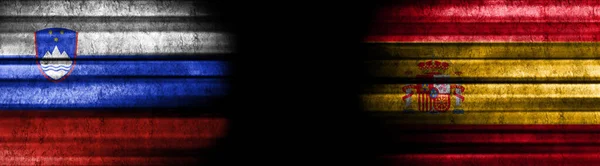 Σημαίες Σλοβενίας Και Ισπανίας Μαύρο Φόντο — Φωτογραφία Αρχείου