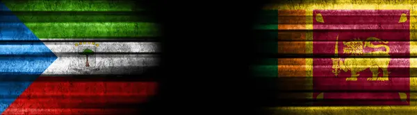 Vlaggen Van Equatoriaal Guinea Sri Lanka Zwarte Achtergrond — Stockfoto