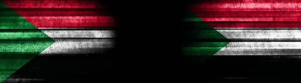 Sudan and Sudan Flags on Black Background