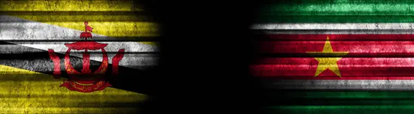 stock image Brunei and Suriname Flags on Black Background