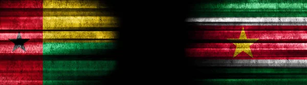 Guinee Bissau Suriname Vlaggen Zwarte Achtergrond — Stockfoto