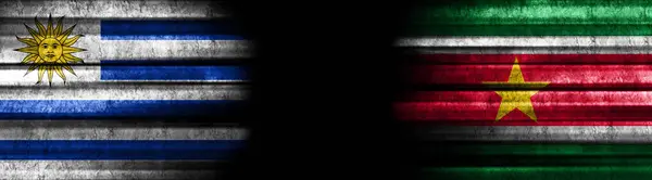Uruguay and Suriname Flags on Black Background