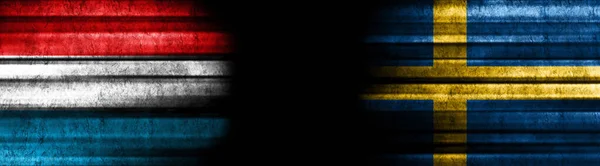 Lussemburgo Svezia Bandiere Sfondo Nero — Foto Stock