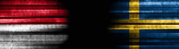 Monaco Svezia Bandiere Sfondo Nero — Foto Stock