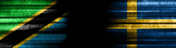 Tanzania Svezia Bandiere Sfondo Nero — Foto Stock