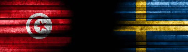 Tunisia and Sweden Flags on Black Background