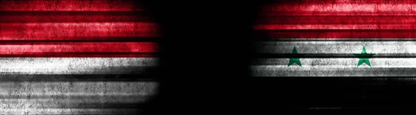Flagi Indonezji Syrii Czarnym Tle — Zdjęcie stockowe