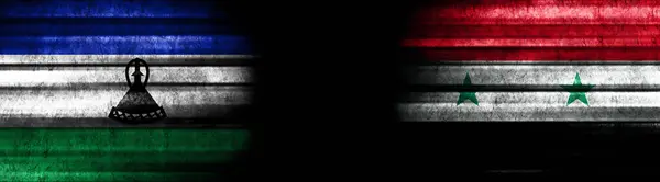 Flagi Lesotho Syrii Czarnym Tle — Zdjęcie stockowe
