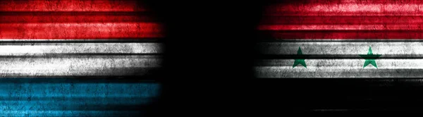 Luxembourg Syria Flags Black Background — Stock Photo, Image