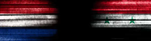 Flagi Niderlandów Syrii Czarnym Tle — Zdjęcie stockowe