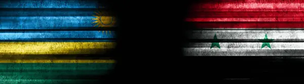 Rwanda Syrië Vlaggen Zwarte Achtergrond — Stockfoto