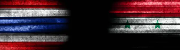 Flagi Tajlandii Syrii Czarnym Tle — Zdjęcie stockowe