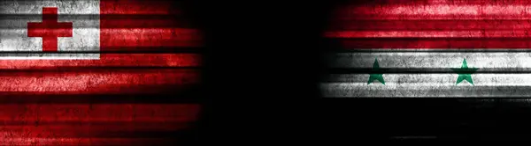 Tonga Syrië Vlaggen Zwarte Achtergrond — Stockfoto