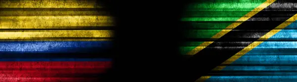Флаги Колумбии Танзании Чёрном Фоне — стоковое фото