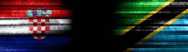 Bandeiras Croácia Tanzânia Fundo Preto — Fotografia de Stock