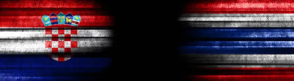 Banderas Croacia Tailandia Sobre Fondo Negro — Foto de Stock