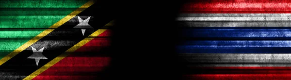 Saint Kitts Nevis Thailand Vlaggen Zwarte Achtergrond — Stockfoto