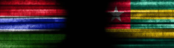 Bandeiras Gâmbia Togo Fundo Preto — Fotografia de Stock